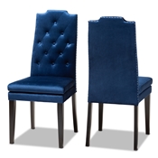 Baxton Studio Dylin Modern and Contemporary Navy Blue Velvet Fabric Upholstered Button Tufted Wood Dining Chair Set of 2